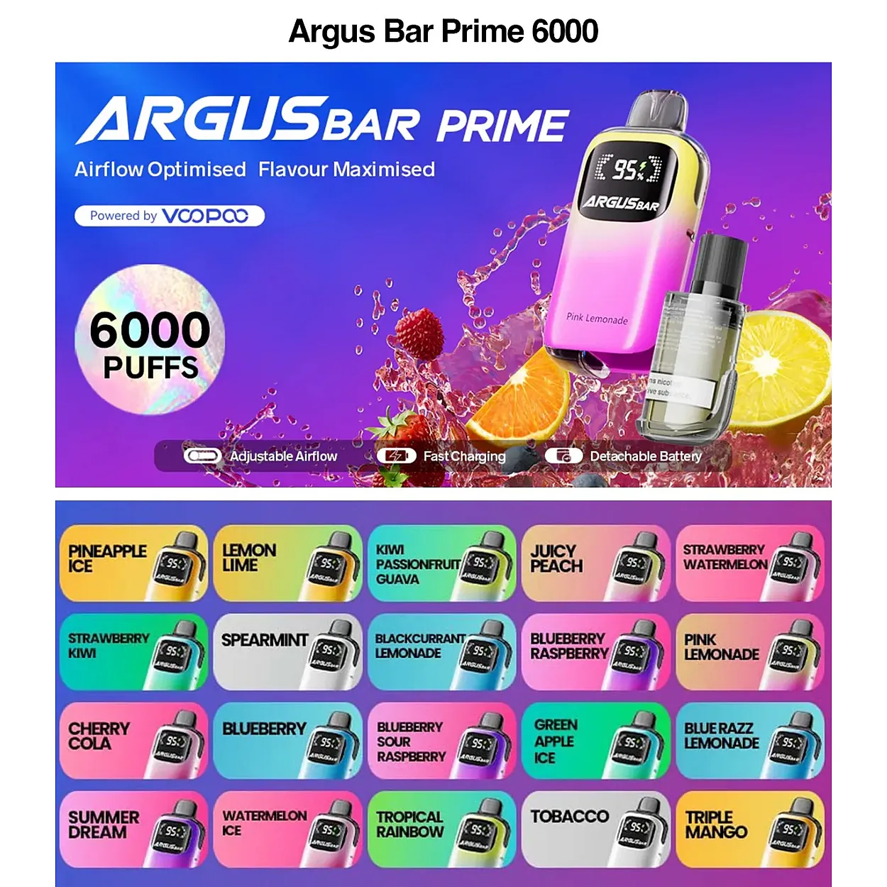 Voopoo - Argus Bar Prime 6000 Puff Tek Kullanımlık Doldurulabilir Elektronik Sigara