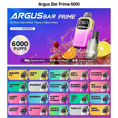 Voopoo - Argus Bar Prime 6000 Puff Tek Kullanımlık Doldurulabilir Elektronik Sigara