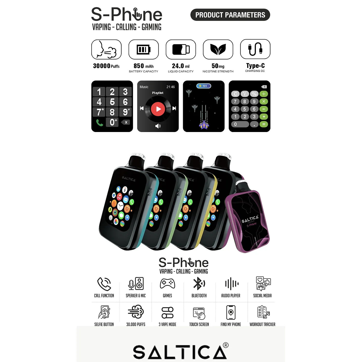 Saltica S-Phone 30000 Puff Tek Kullanımlık Elektronik Sigara - En Uygun Fiyatlı Orijinal Ürün
