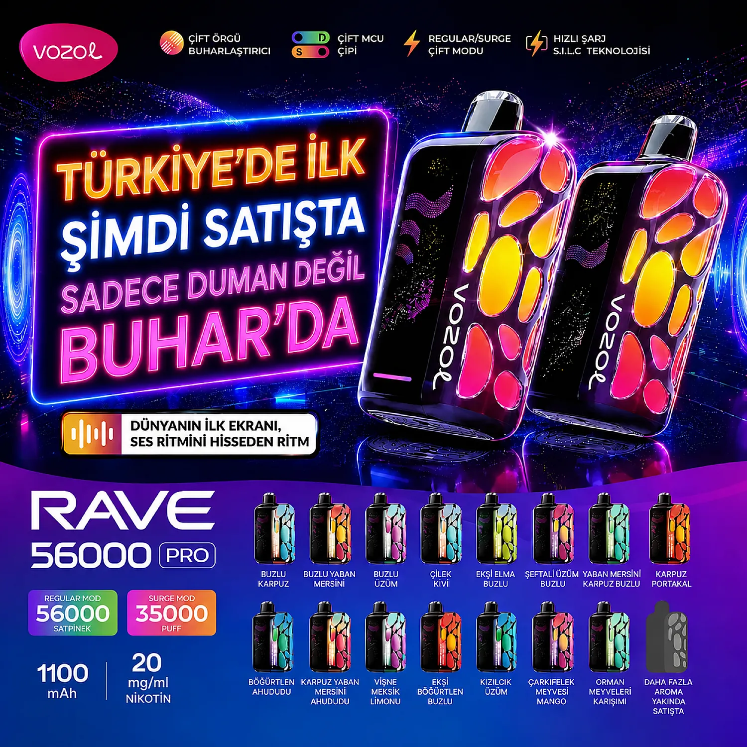 Vozol - Rave 56000 Pro Puff Tek Kullanımlık Elektronik Sigara