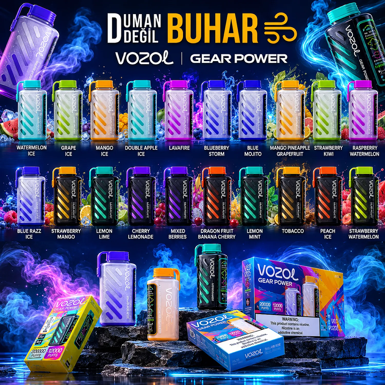 Vozol Gear Power 20000 Puff Tek Kullanımlık Elektronik Sigara - En Uygun Fiyatlı Orijinal Ürün